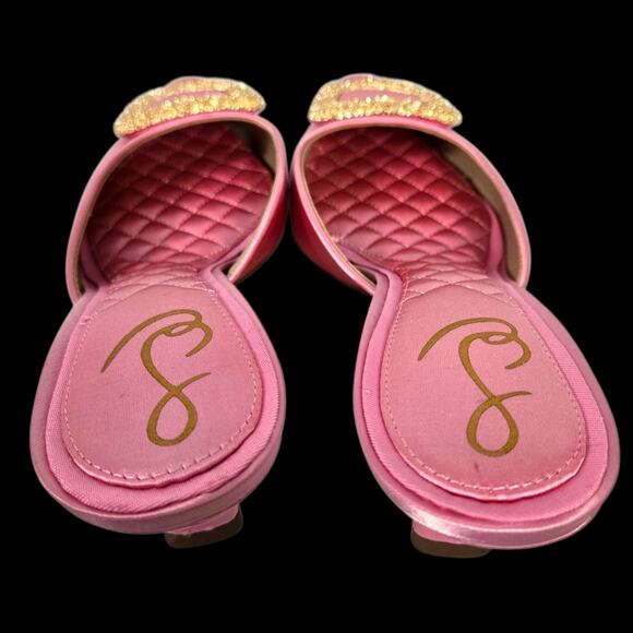 Sam Edelman Brit Satin Mule Pink Pointy Embellished Buckle Quilted Kitten Heel 8 - Picture 4 of 15